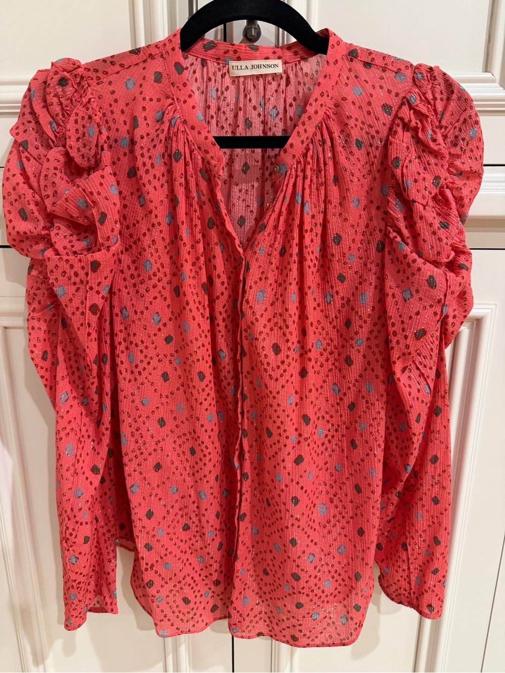 Ulla Johnson Coral Printed Ruffle-Sleeve Blouse